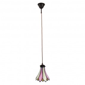 25LL-6196 Hanglamp Tiffany  Ø 15x115 cm  Roze Beige Glas Metaal Hanglamp Eettafel