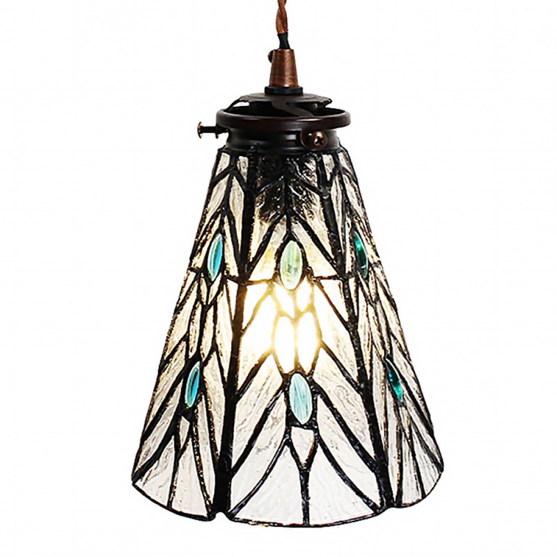 5LL-6197 Lampes à suspension Tiffany Ø 15x115 cm  Transparent Verre Métal Rond Lampe de table à manger