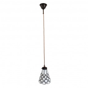 25LL-6198 Hanglamp Tiffany  Ø 15x115 cm  Wit Bruin Glas Metaal Hanglamp Eettafel