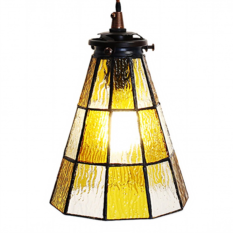 5LL-6199 Lampes à suspension Tiffany Ø 15x115 cm  Jaune Marron Verre Métal Lampe de table à manger