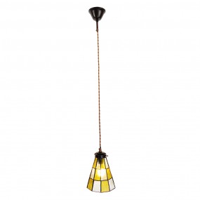 25LL-6199 Hanglamp Tiffany  Ø 15x115 cm  Geel Bruin Glas Metaal Hanglamp Eettafel