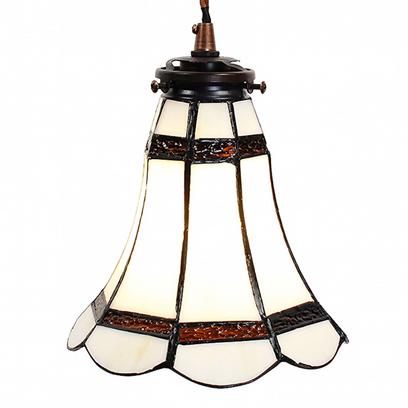 5LL-6201 Lampes à suspension Tiffany Ø 15x115 cm  Blanc Marron Verre Métal Lampe de table à manger
