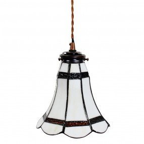 25LL-6201 Lampes à suspension Tiffany Ø 15x115 cm  Blanc Marron Verre Métal Lampe de table à manger