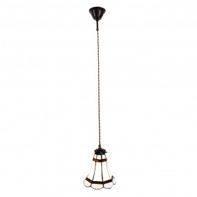 25LL-6201 Hanglamp Tiffany  Ø 15x115 cm  Wit Bruin Glas Metaal Hanglamp Eettafel