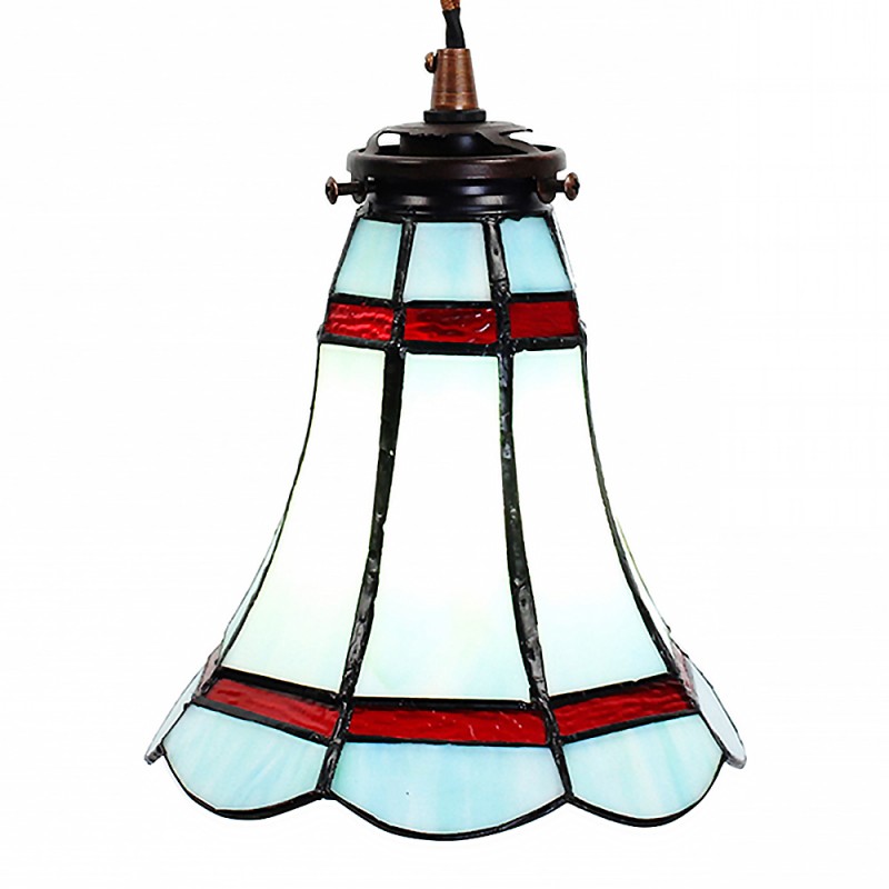 5LL-6202 Hanglamp Tiffany  Ø 15x115 cm  Blauw Rood Glas Metaal Rond Hanglamp Eettafel