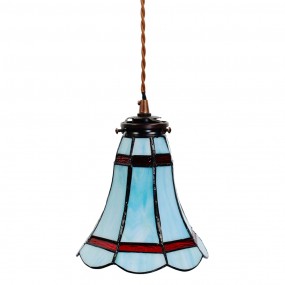 25LL-6202 Hanglamp Tiffany  Ø 15x115 cm  Blauw Rood Glas Metaal Rond Hanglamp Eettafel