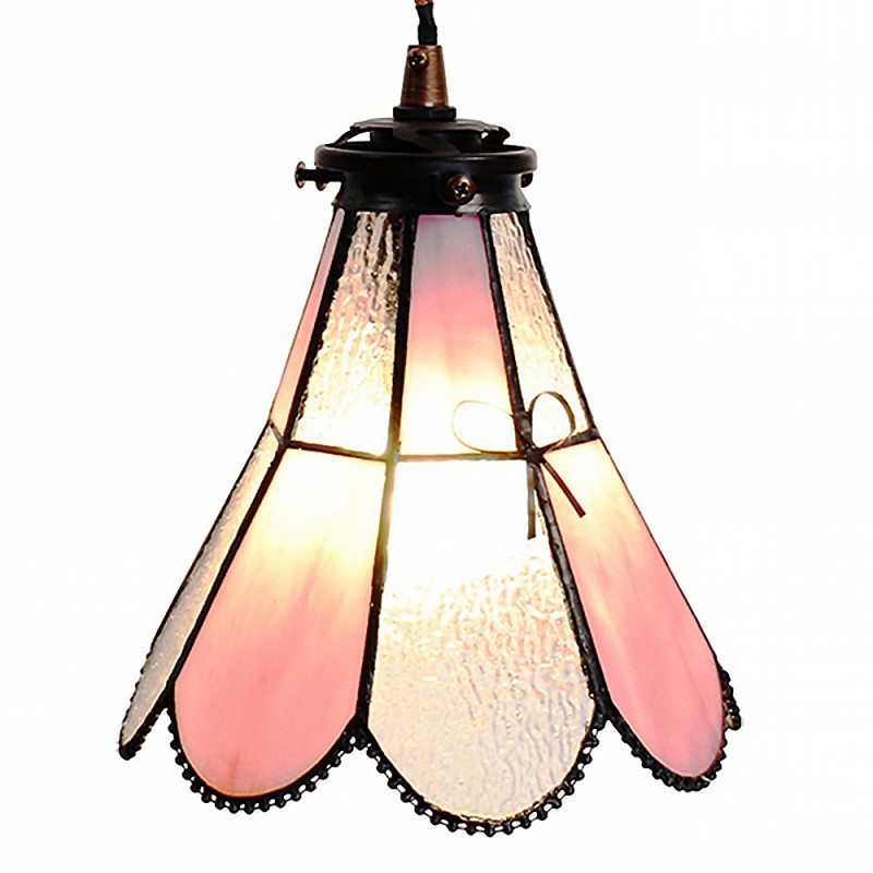 5LL-6217 Lampes à suspension Tiffany Ø 18x90 cm Rose Verre Métal Lampe de table à manger