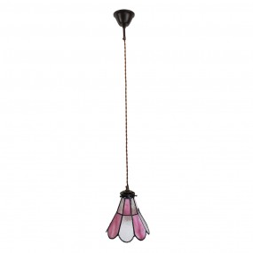 25LL-6217 Hanglamp Tiffany  Ø 18x90 cm Roze Glas Metaal Hanglamp Eettafel