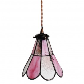 25LL-6217 Hanglamp Tiffany  Ø 18x90 cm Roze Glas Metaal Hanglamp Eettafel