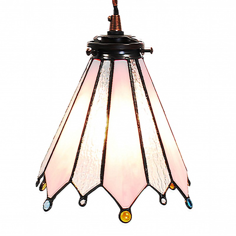 5LL-6218 Hanglamp Tiffany  Ø 18x90 cm Roze Glas Metaal Rond Hanglamp Eettafel