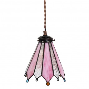25LL-6218 Hanglamp Tiffany  Ø 18x90 cm Roze Glas Metaal Rond Hanglamp Eettafel