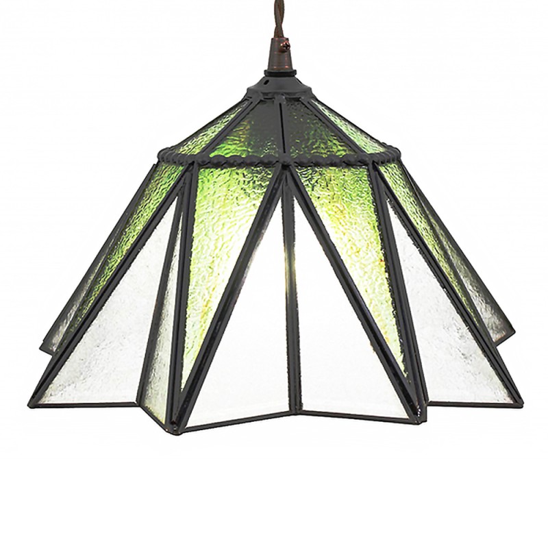 5LL-6222 Lampes à suspension Tiffany Ø 31x107 cm  Vert Verre Métal Hexagone Lampe de table à manger