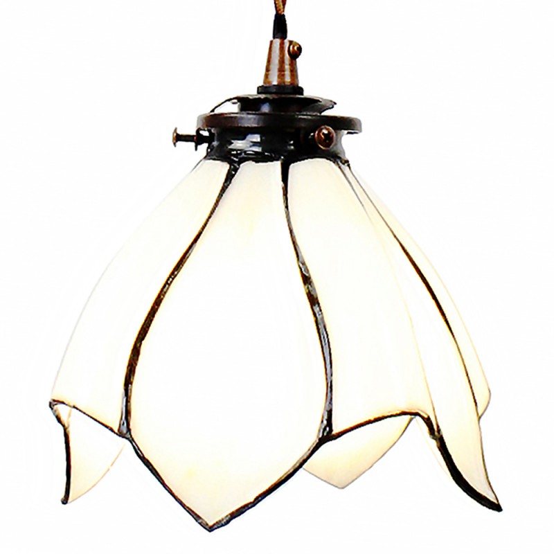 5LL-6223 Hanglamp Tiffany  Ø 18x115 cm  Wit Bruin Glas Metaal Hanglamp Eettafel