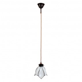25LL-6223 Lampes à suspension Tiffany Ø 18x115 cm  Blanc Marron Verre Métal Lampe de table à manger