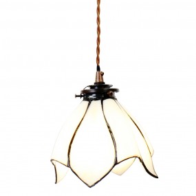 25LL-6223 Hanglamp Tiffany  Ø 18x115 cm  Wit Bruin Glas Metaal Hanglamp Eettafel
