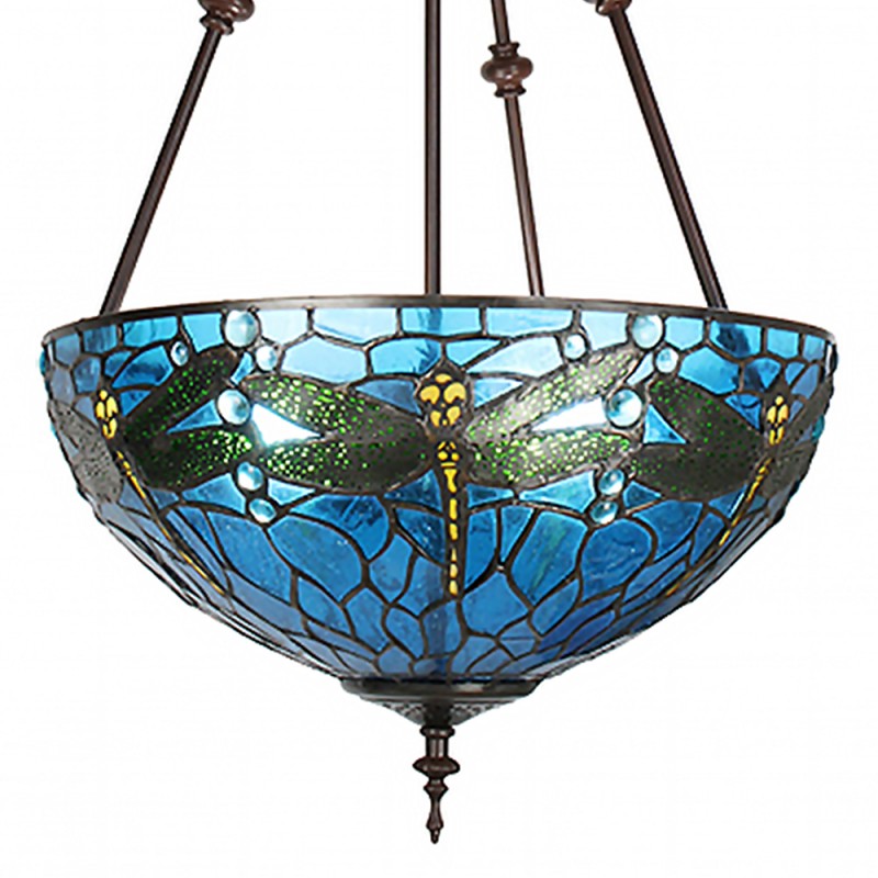 5LL-9338 Lampes à suspension Tiffany Ø 41x170cm  Bleu Vert Métal Verre Libellule Lampe de table à manger