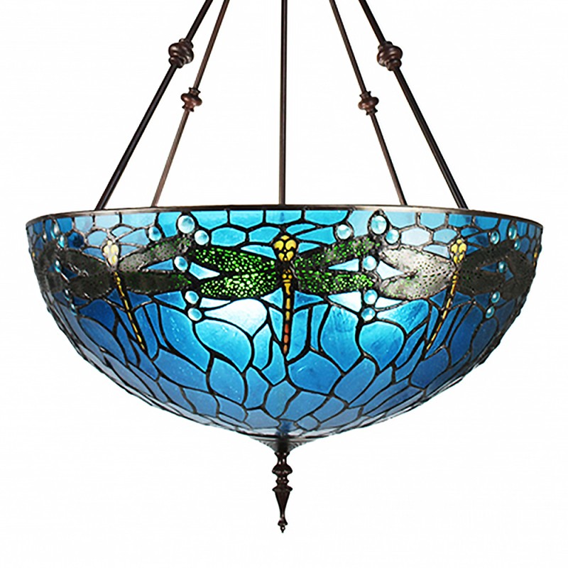 5LL-9339 Pendant Lamp Tiffany Ø 61x190 cm  Blue Green Metal Glass Dragonfly Dining Table Lamp