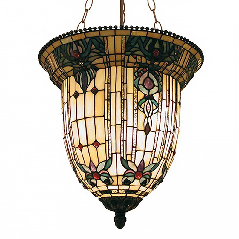 5LL-5307 Hanglamp Tiffany  Ø 41x126 cm Beige Bruin Metaal Glas Hanglamp Eettafel
