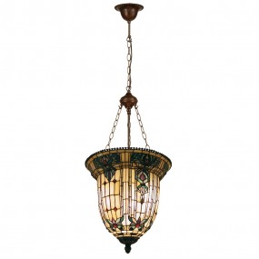 25LL-5307 Pendant Lamp Tiffany Ø 41x126 cm Beige Brown Metal Glass Dining Table Lamp