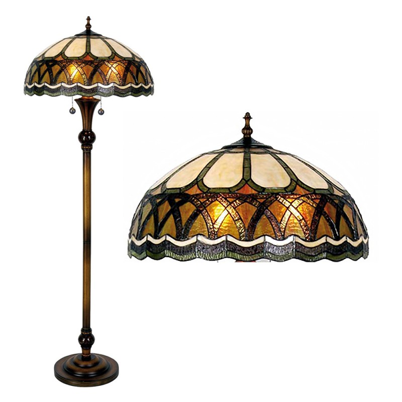 5LL-5449 Floor Lamp Tiffany Ø 56x164 cm  Brown Beige Glass Semicircle Standing Lamp