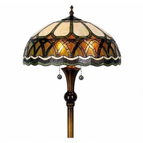 25LL-5449 Tiffany Vloerlamp  Ø 56x164 cm  Bruin Beige Glas Halfrond Staande Lamp