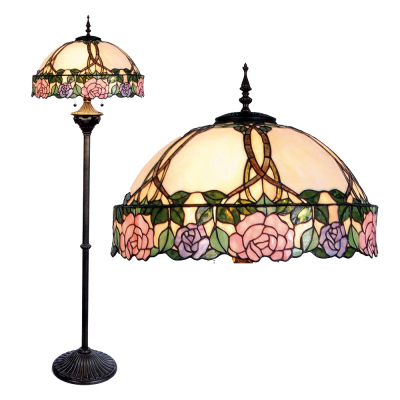 5LL-5612 Floor Lamp Tiffany Ø 50x164 cm  Pink Green Glass Rose Semicircle Standing Lamp