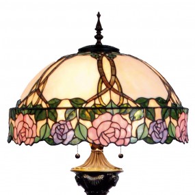 25LL-5612 Tiffany Vloerlamp  Ø 50x164 cm  Roze Groen Glas Roos Halfrond Staande Lamp