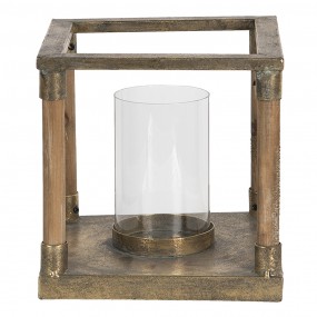 264726 Wind Light 20x20x20 cm Copper colored Wood Glass Square Candlestick