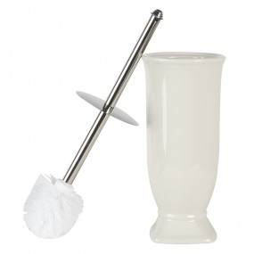 264736 Toilet Brush with Holder Ø 12x26 cm White Ceramic Round Toilet Brush Holder