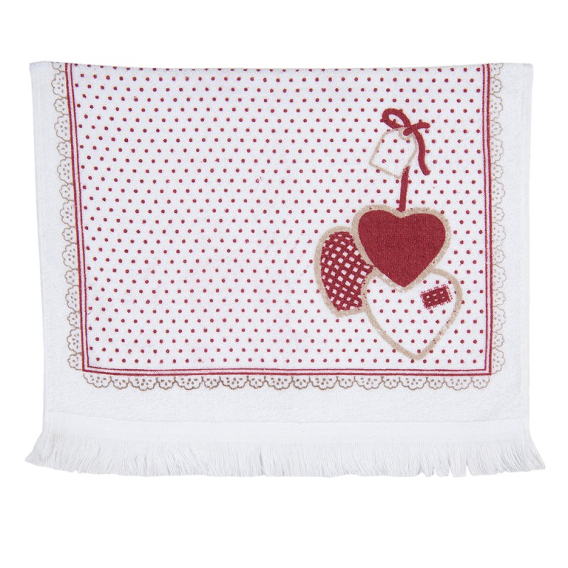 CT010 Guest Towel 40x66 cm White Red Cotton Heart Toilet Towel