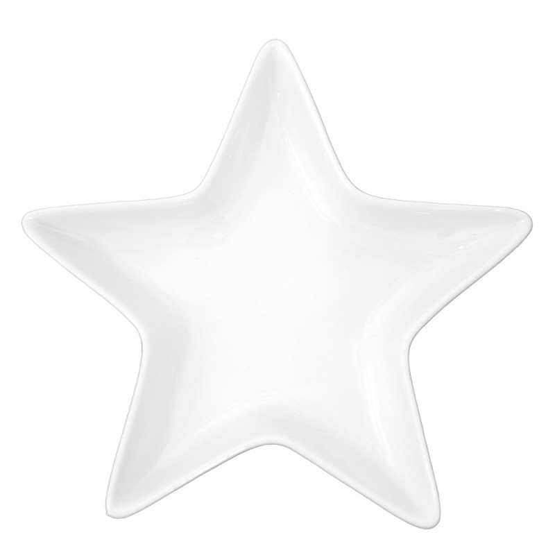 6CE1464 Decorative Bowl Star 20x19 cm White Ceramic Candle Tray