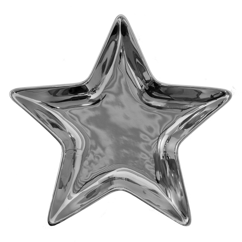 6CE1465 Decorative Bowl Star 20x19 cm Silver colored Ceramic Candle Tray