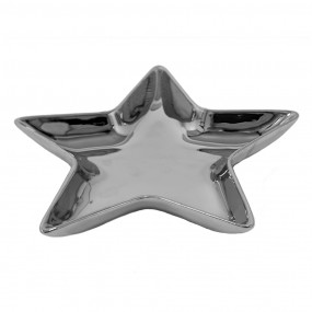26CE1465 Decorative Bowl Star 20x19 cm Silver colored Ceramic Candle Tray
