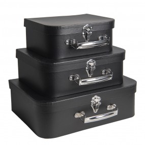 264744 Decorative Suitcase Set of 3 30x21x9/25x18x9/20x16x8 cm Black Cardboard Rectangle Storage Case