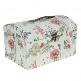 264748 Decorative Suitcase Set of 3 26x18x16/24x16x14/22x14x12 cm Green Cardboard Flowers Rectangle Storage Case