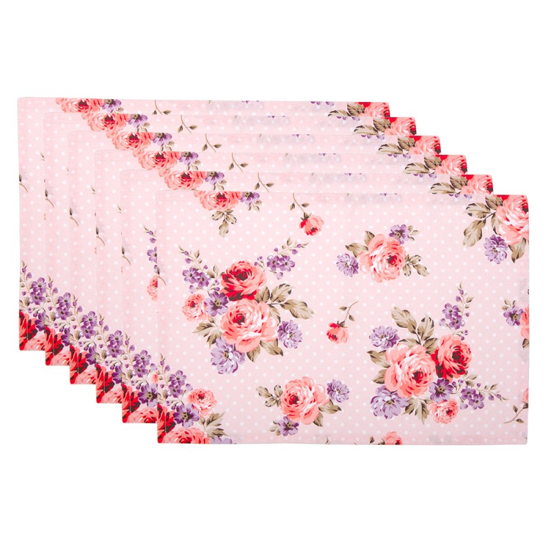 DTR40 Placemats Set of 6 48x33 cm Pink Purple Cotton Roses Rectangle Table Mat