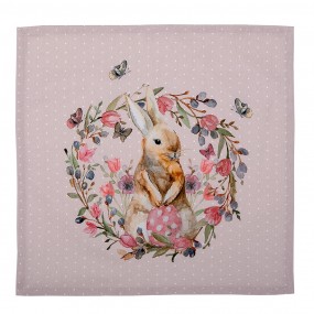 2HBU43 Napkins Cotton Set of 6 40x40 cm Beige Pink Cotton Rabbit Flowers Square Napkin Fabric