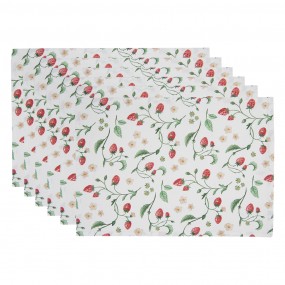 2WIS40 Tischsets 6er Set 48x33 cm Weiß Rot Baumwolle Erdbeeren Rechteck Platzdeckchen