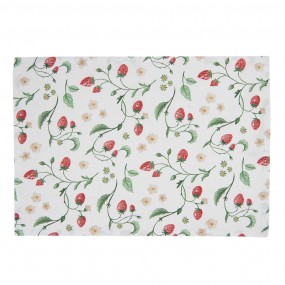 2WIS40 Placemats Set of 6 48x33 cm White Red Cotton Strawberries Rectangle Table Mat