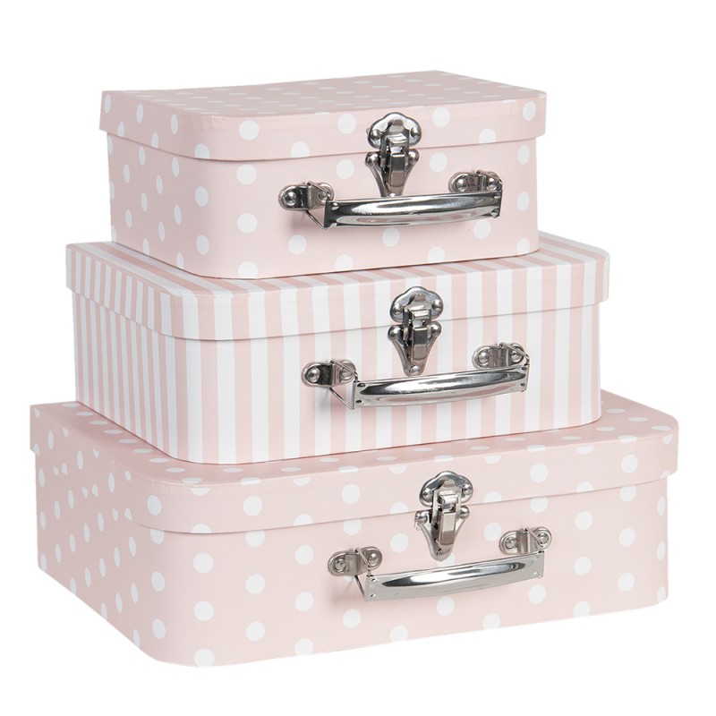 64759 Decorative Suitcase Set of 3 30x21x9/25x18x9/20x16x8 cm Pink White Cardboard Rectangle Storage Case