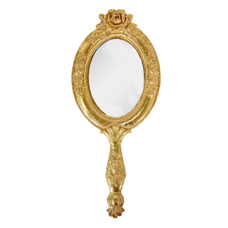 62S262 Handheld Mirror 10x25 cm Gold colored Plastic Glass Flowers