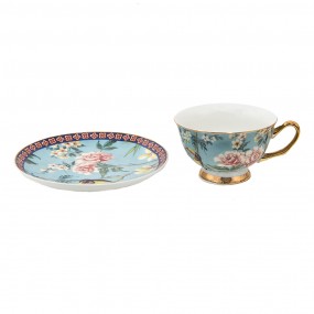 26CE1476 Cup and Saucer 200 ml Blue Gold colored Porcelain Birds Tableware