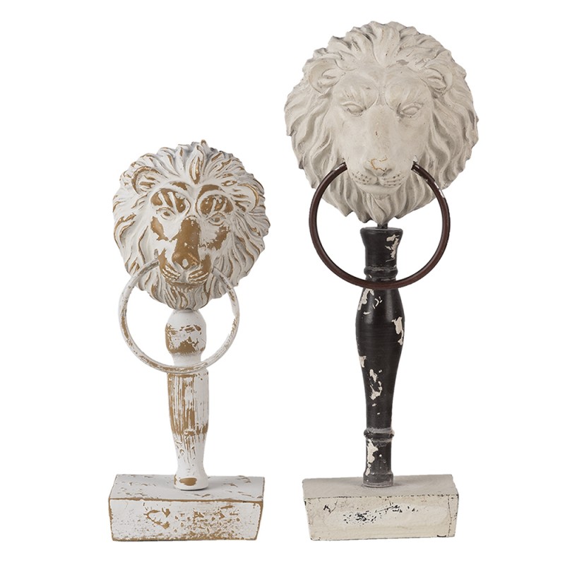 64762 Figurine décorative set de 2 Lion Blanc Noir Bois Fer