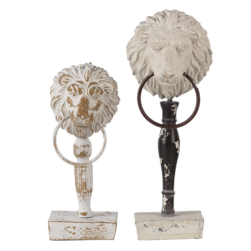 64762 Statuetta decorativa set di 2 Leone Bianco Nero Legno Ferro