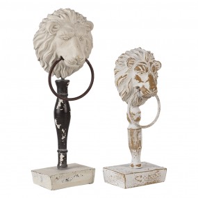 264762 Statuetta decorativa set di 2 Leone Bianco Nero Legno Ferro