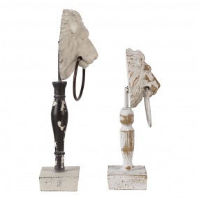264762 Decorative Figurine Set of 2 Lion White Black Wood Iron