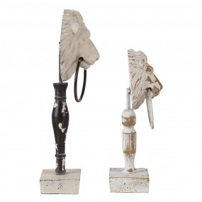 264762 Statuetta decorativa set di 2 Leone Bianco Nero Legno Ferro