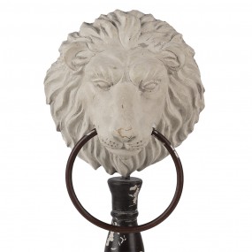264762 Decorative Figurine Set of 2 Lion White Black Wood Iron