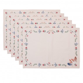 2CAR40 Placemats Set of 6 50x35 cm Beige Blue Cotton Chicken and Rooster Rectangle Table Mat