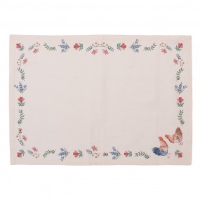 2CAR40 Placemats Set of 6 50x35 cm Beige Blue Cotton Chicken and Rooster Rectangle Table Mat